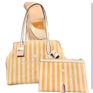 KATE SPADE SET 2PCS SIDE SNAP STREET TOTE & MATCHING STRIPE CLUTCH MSRP $398